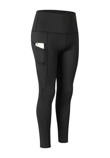 Fastbuy Yüksek Bel Yoga Pantolonu - Yan Cep, Esnek, Nefes Alabilen Spor Taytı Siyah Siyah