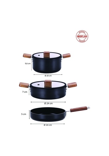 Neoflam Bien Black 5 Parça Indüksiyonlu Tencere Tava Seti, Akasya Ağacı Sap Ve Kulplu