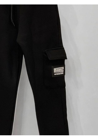 Çocuk Beli Paçası Lastikli Şardonlu Kalın Eşofman Alt-15364 Siyah