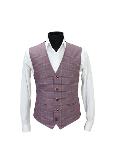 Mentor Regalo Erkek Yelek V Yaka Kırmızı Ekose 50670