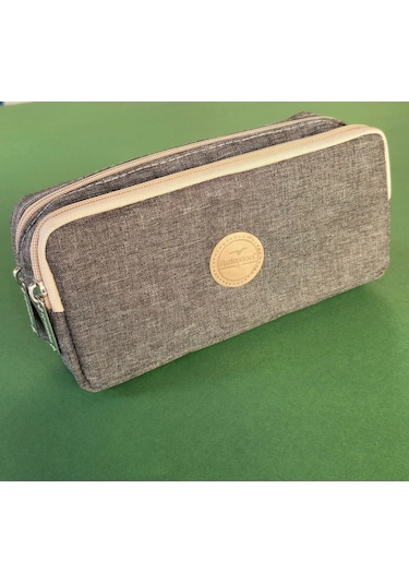 Rlx-147 Keten İki Gözlü Kalemlik Kalem Kutusu Kalemlik Gri Beyaz