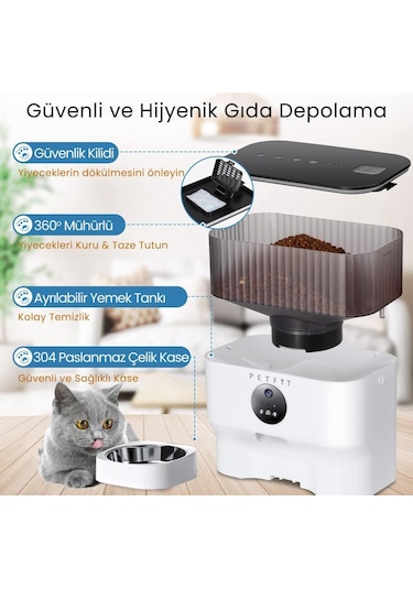 Petfit Catmax Pro 5l Wi-fi Kameralı Akıllı Otomatik Kedi Köpek Mama Kabı Besleme Ünitesi Sesli Komut+çelik Kase+app Kontrol