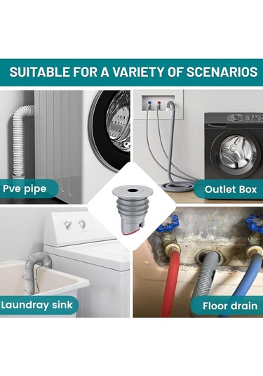 Folinda Gri Renkli 60-65mm Çamaşır Makinesi Su Borusu Bağlantısı, Kokuları Engelleme, Tüp Sızıntı Önleyici Drenaj Tıkanıklığı Kapağı Gri