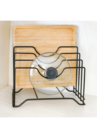 Ximistore9 Demir Mutfak Organizer: Tencere Kapağı, Kesme Tahtası Ve Tabakları Saklamak İçin Çok Fonksiyonlu, Deliksiz Konfigürasyonlu Sıralayıcı Siyah