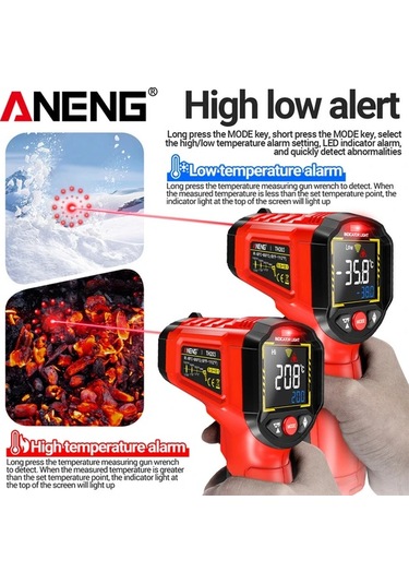 Boatshop1 Aneng Th203 Siyah Endüstriyel Kızılötesi Termometre Higrometre -50 600 Lazer Hedefleme Lcd Ekran Yüksek Hassasiyet