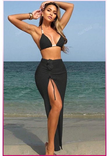 Kadın Siyah Askılı İncili Mayo Takımı Çok Renkli