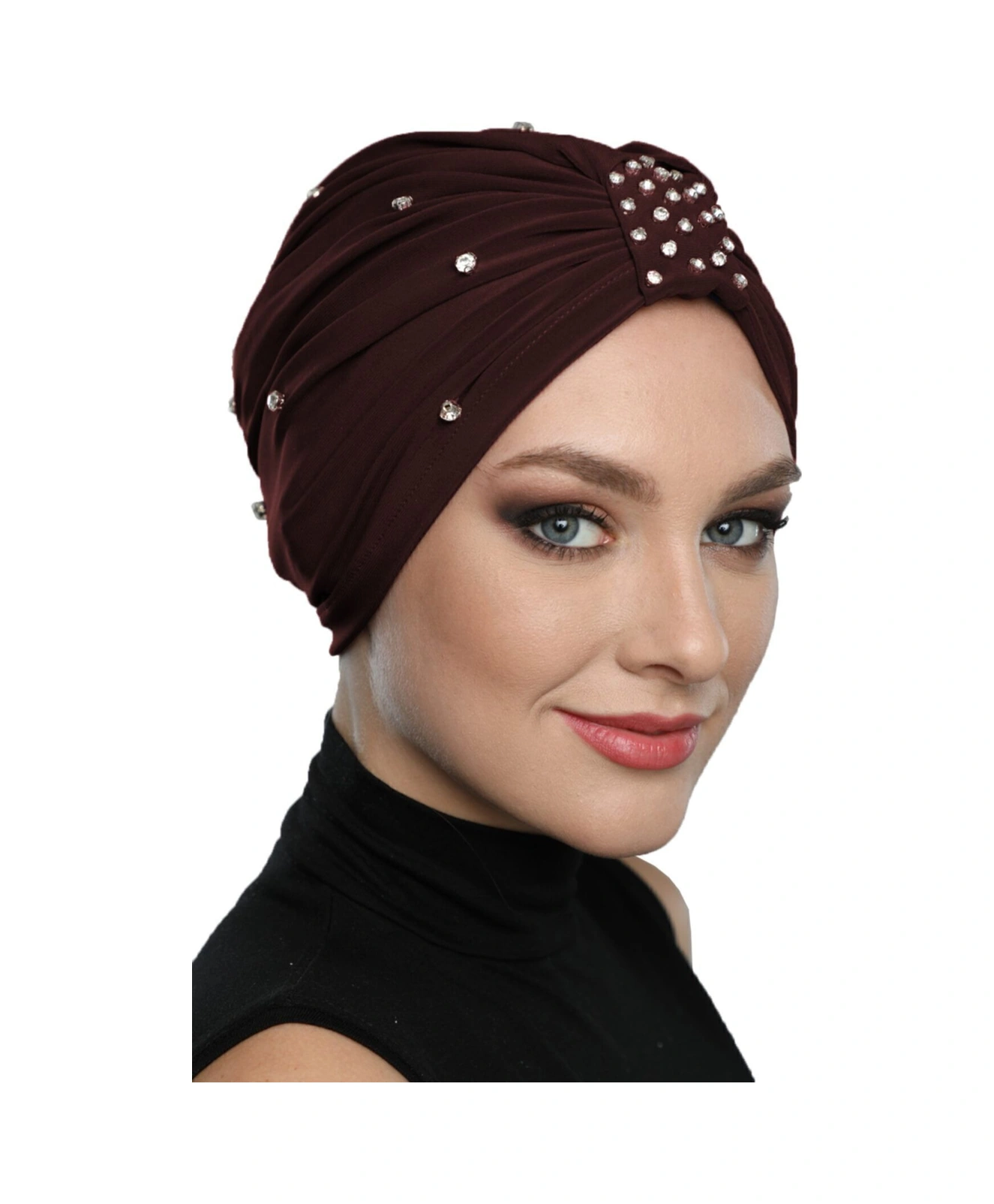 Zeni Taşlı Astarlı El Işi İşlemeli Kahve Hazır Türban Tesettür Abiye Bone Kahve