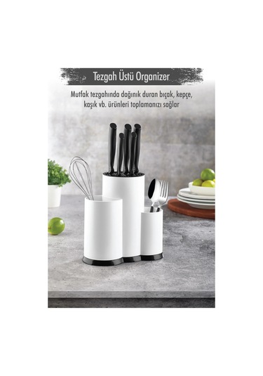 Tezgah Üstü Beyaz Kaşıklık & Bıçaklık & Kepçelik & Organizer Çok Renkli
