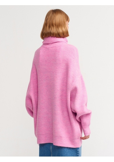 Dilvin Balıkçı Yaka Geniş Kazak Pembe