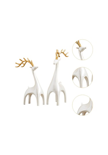 Suntek 1 Çift Elk Geyik Heykeli Figürleri Yatak Odası El Karışık