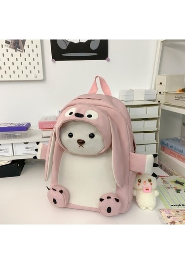 Sevimli Karikatür Sırt Çantası Kadın Kore Versiyonu Uzun Kulaklı Ayı Ortaokul Öğrencisi Bebek Sırt Çantası Okul Çantası 5631 Siyah - Sarı