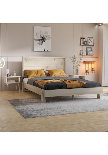 Ebruli Model Vernikli Çam Ahşap Karyola-169 200 x 200 CM