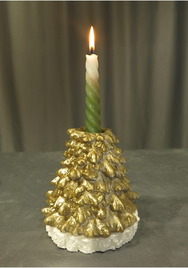 Yılbaşı Gold Çamağacı Mumluk Ve Mum Seti