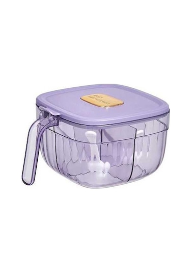 Novahub Türk Mutfak Baharat Kutusu - Şeffaf 2/4 Bölümlü Kavanozu - Mor Renk - 4grid Kaşıkla Mor