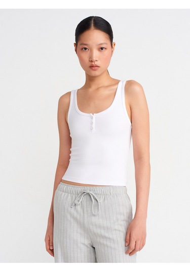 Dilvin 21158 Düğmeli Askılı Top-beyaz Beyaz