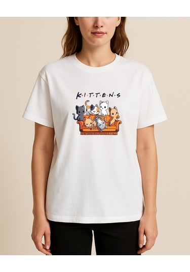 Hugo Boss Kittens Baskılı T-shirt Beyaz