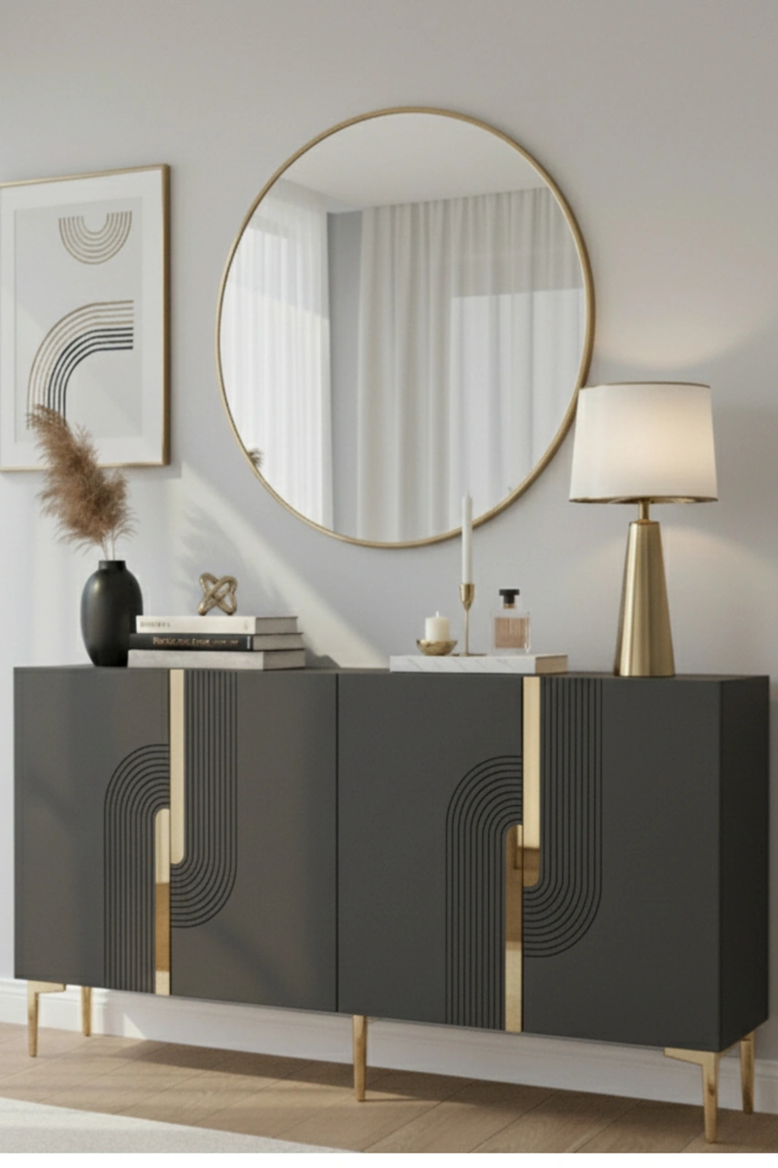 Ka1516ag Meyra150 Konsol, Kahve Köşesi, Tv Sehpası Antrasit-gold 150cm Antrasit