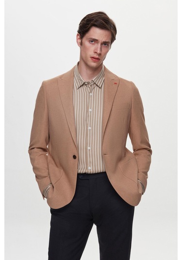 Twn Slim Fit Kahverengi Armürlü Uçan Blazer Kumaş Ceket 4ef04zb024092 Kahve