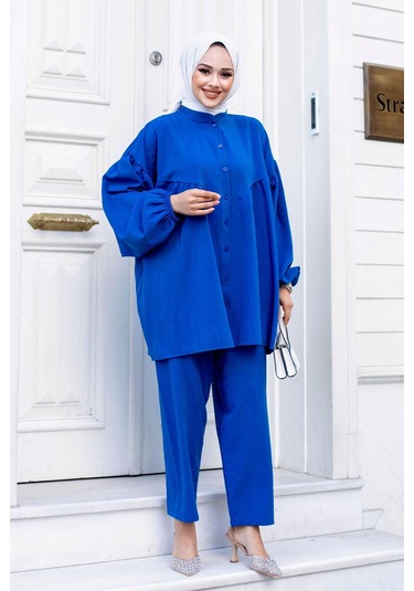 Balon Kol Tesettür İndigo Takım I Ndigo