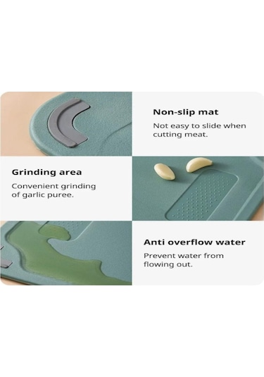 Moveevo 304 Çelik Yeşil Çift Taraflı Kesme Tahtası, 40x25cm Büyük Boy, Hamur Ve Sebze İçin Çok Amaçlı Kullanim Yeşil