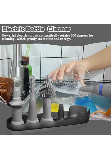 Yaozixa Otomatik Silikon Biberon Fırçası Seti - 7'li Tam Zarf, 2 Hızlı Temizleme, Ipx65 Su Geçirmez, Yeniden Şarj Edilebilir - Gri