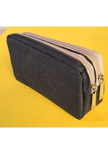 Rlx-147 Keten İki Gözlü Kalemlik Kalem Kutusu Kalemlik Siyah Beyaz