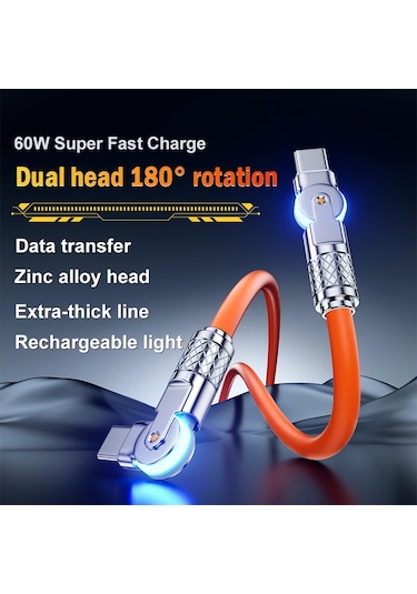 Çift Dönen Hızlı Şarj Kablosu Usb C Tip-c Şarj Cihazı Sıvı Silikon Kablo Huawei Orange 2m Diğer