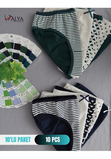 Alya Underwear Kız Çocuk Kalpli Dokuma Lastik Pamuklu Kumaş Slip Külot 5'li Paket 5 Adet Beyaz Multicolor-x23