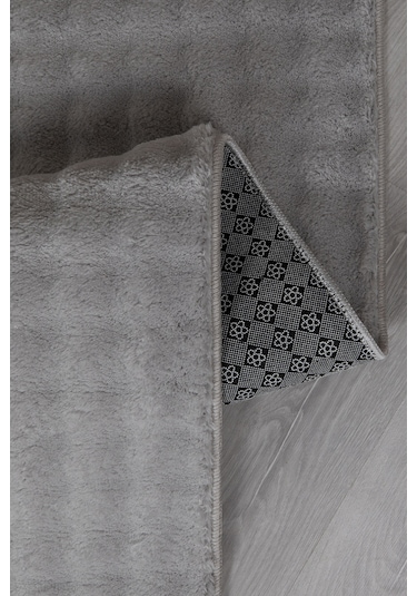 Bubble Oval Yumuşak Peluş Kaymaz Salon Oturma Odası Balkon Halısı Yolluk Gri