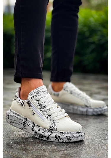 Bağcıklı Crocodile Beyaz Gazete Günlük Erkek Ayakkabısı Beyaz1 Beyaz
