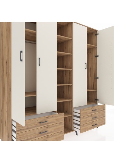 Kronos Dolap 13 Raflı 6 Çekmeceli 2 Askılı 220x59x243 Çam-aytaşı/çam Aytası/atlas Çam