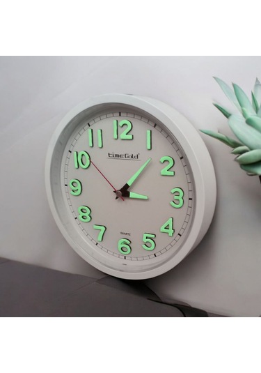 Fosforlu 3d Kabartma Rakam Mini Küçük Duvar Saati Çap 22 Cm Beyaz