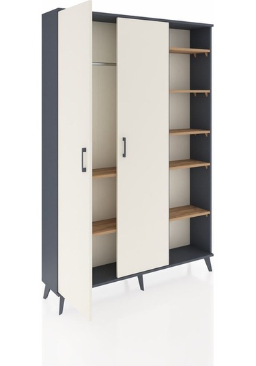 Arges Dolap 7 Raflı 2 Kapaklı Tek Askılı 132x30x195 Antrasit-aytaşı/çam Aytası/atlas Çam