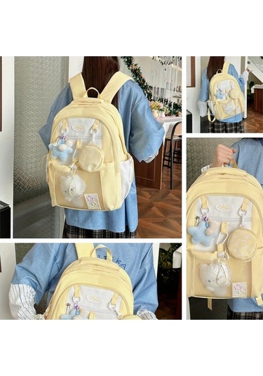 Honeybeeshop Pembe Renkli Kapasiteli Naylon Okul Sırt Çantası Fermuarlı Ve Aksesuarlı Pembe