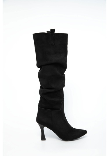 Ventes Bilek Büzgülü İnce Topuklu Kadın Çizme 5038511-z Siyah Süet