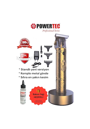 Powertec TR-1818 Sakal Ense Çizim Tıraş Makinesi Altın