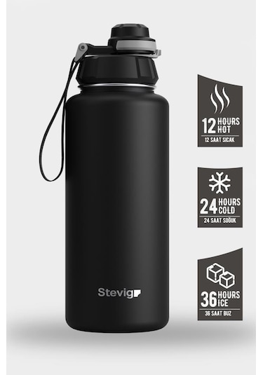 Stevig 1 Hand Leak-proof Sızdırmaz Çelik Termos 1000 Ml Black St-210