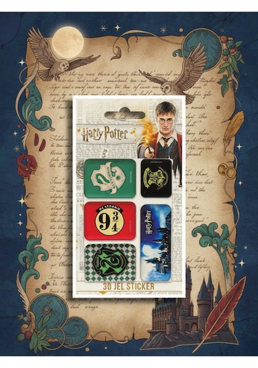 Harry Potter Kabartmalı Jel Damla Sticker 5li Set Hogwarts Çok Renkli