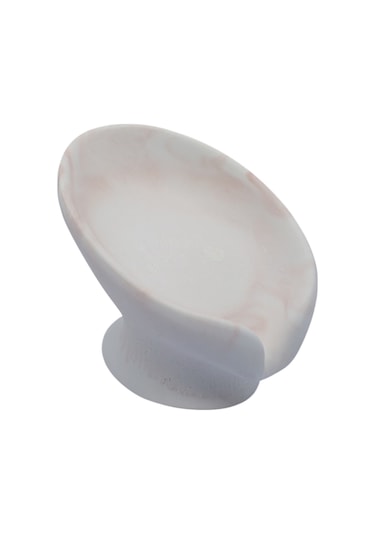 2 Li Taş Banyo Seti Beyaz - Kahverengi Mermer Desenli Aıvı Sabunluk Ve Giderli Katı Sabunluk 18 Cm Beyaz