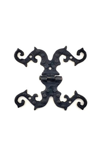 Antika Tarz Dekoratif Pirinç Süslü Menteşe - 100x90 Mm, Oksit - 9050269309964ynt