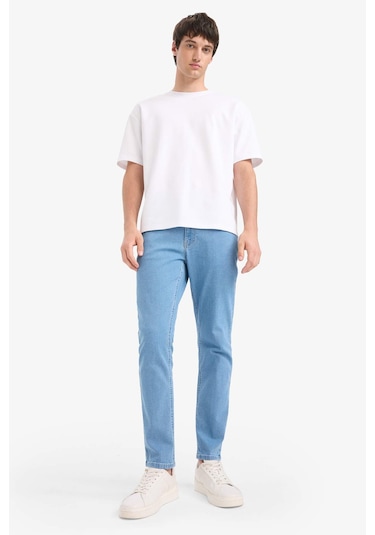 Defacto Pedro Slim Fit Dar Kalıp Normal Bel Dar Paça Jean Pantolon E7436ax25smnm39 Mavi