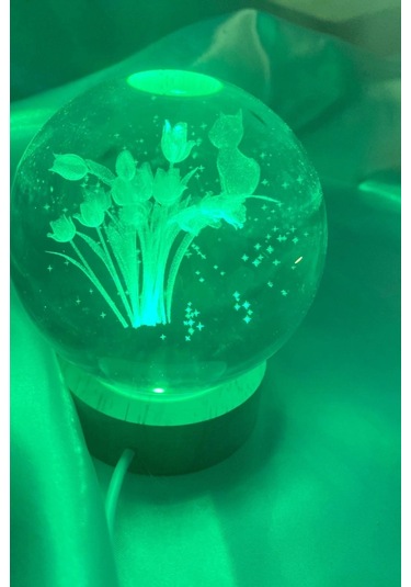 3d Led Işık Cam Küre Gece Lambası Lale Büyük Boy 8cm Çok Renkk