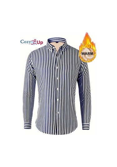 Rahat Up Erkekler Rahat Polar Şerit Gömlek Termal Düğme Yukarı Uzun Kollu Sıcak Gömlek Erkekler İçin Siyah
