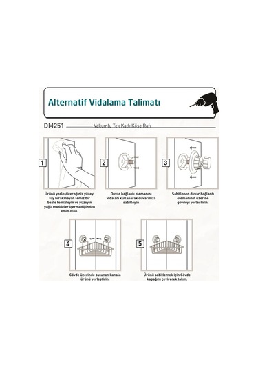 Vakumlu Banyo Duvar Rafı Şampuanlık Köşe Rafı Siyah S251 Siyah