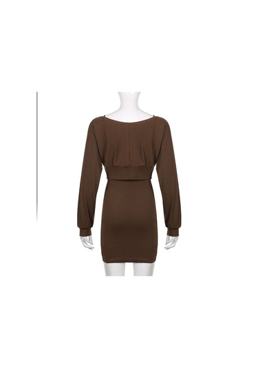 Fransız Mizaç Kayma Elbise + Bluz T-shirt Uzun Kollu Takım Elbise Kadın Ince Düz Renk Elbise Siyah