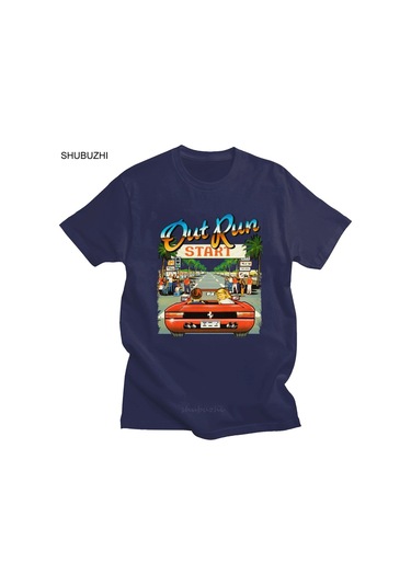 Shubuzhi Japon Arcade Out Run T-shirt Erkek Vintage 80s Kısa Kollu Pamuk T-shirtlacivert Lacivert