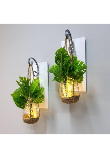 Duvar Dekoru, Led Işıklı, Deve Tabanı Çiçekli, Beyaz Aplik İkili Set