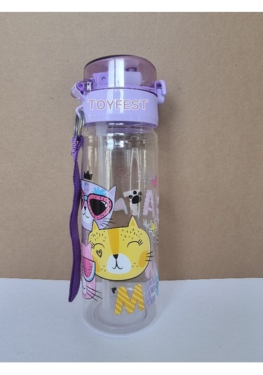 Pipetli Suluk Matara - Kilit Kapaklı Cat Meow Kedi Temalı - 500 Ml
