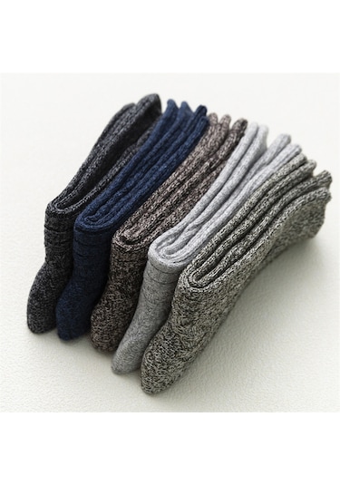 Lemestar Kışın Isınmak İçin Kalın Tabanlı Telli Desenli Unisex Orta Bilekli Ter Ortaklayan Tavşan Yünü Çorap 1 Adet, 5 Renkten Rastgele Siyah