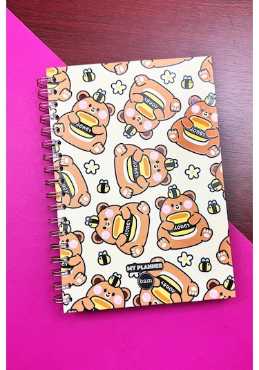 Honey Tasarımlı Spiralli Sticker'lı Tarihsiz Konuşan Ajanda Haftalık Planlayıcı renkli